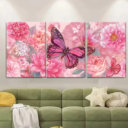 3pcs Butterfly Floral Print Pink Girly Metal Print Ready to Hang Art