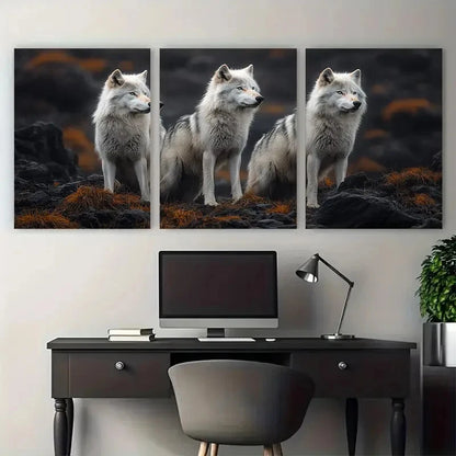 3pcs Arctic Wolves Wildlife Distant Photography Metal Print Ready to Hang Art