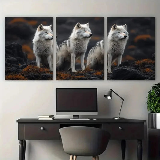 3pcs Arctic Wolves Wildlife Distant Photography Metal Print Ready to Hang Art