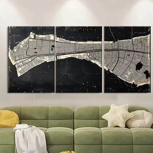 3pcs Black White Minimalist Map of London Metal Print Ready to Hang Art