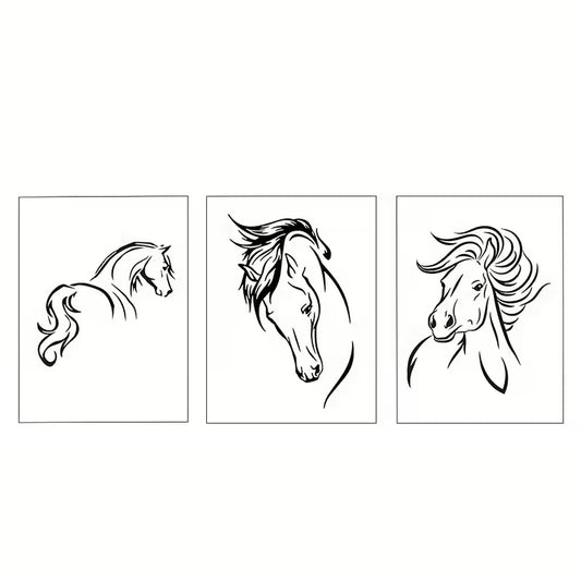 3pcs Black and White Horse Line Art  Wall Art Set Canvas Framed 50x70cm - High Quality Print 100% Australian Made Wall Canvas Ready to Hang