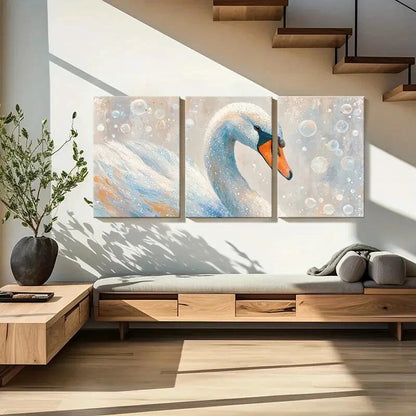 3pcs Elegant Swan Artwork Abstract Bubbles Metal Print Ready to Hang Art