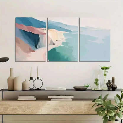3pcs Coastal Cliffs and Beach Abstract Painting Metal Print Ready to Hang Art