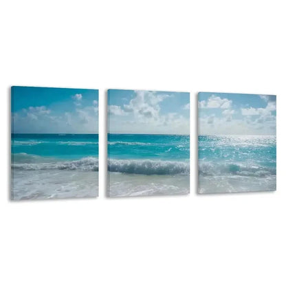 3pcs Bondi Beach Australia White Sand & Sun Wall Art Set Canvas Framed 50x70cm - High Quality Print 100% Australian Made Wall Canvas Ready to Hang