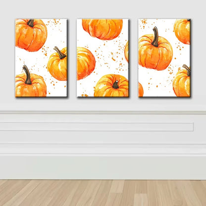 3pcs Pumpkin Autumn Harvest Theme Wall Art Set Canvas Framed 50x70cm - High Quality Print 100% Australian Made Wall Canvas Ready to Hang