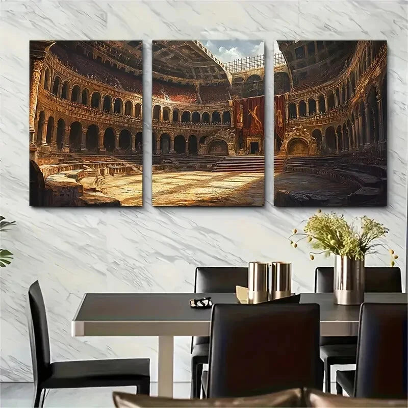3pcs Gladiator Fresco Roman Amphitheater Print Metal Print Ready to Hang Art