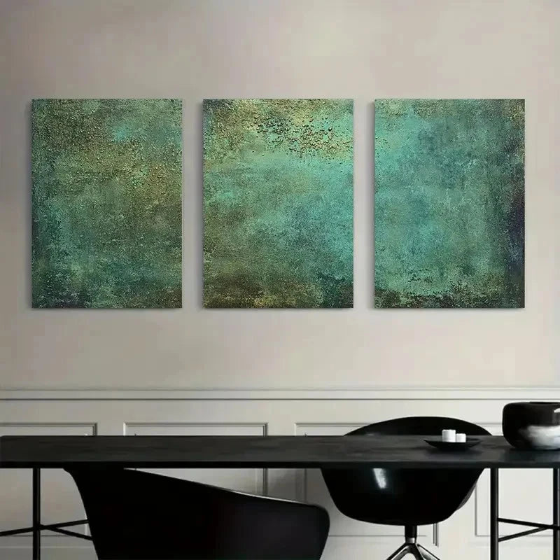 3pcs Dark Oil Painting of Flat Surface Metal Print Ready to Hang Art