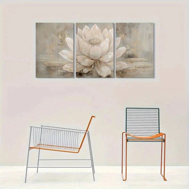 3pcs Abstract for Lotus Flower Modern Metal Print Ready to Hang Art