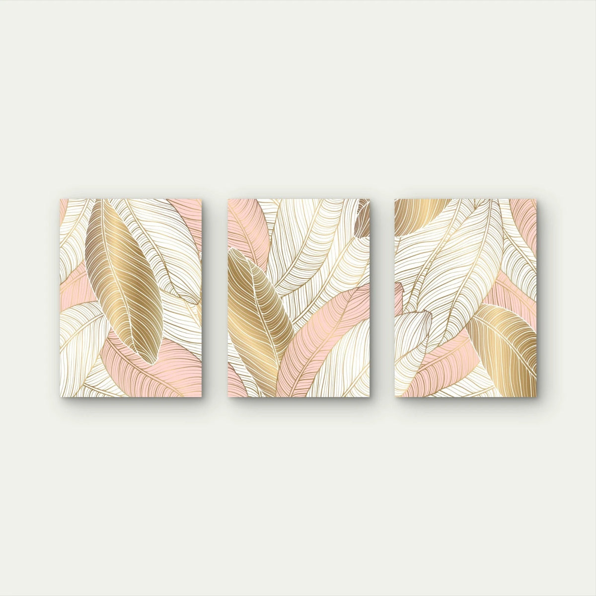 3pcs Gilded Banana Leaves Reflect Soft Light Wall Art Set Canvas Framed 60x90cm - High Quality Print 100% Australian Made Wall Canvas Ready to Hang