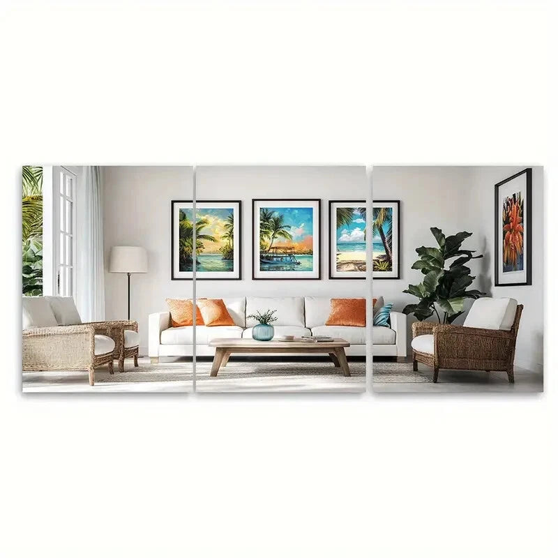 3pcs Vibrant Caribbean Beach Scenes Ocean Palm Trees Print Ready to Hang Art