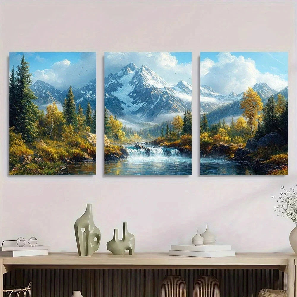 3pcs Mountain & Forest Scene Vibrant Nature Metal Print Ready to Hang Art