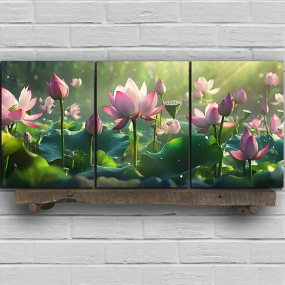 3pcs Lotus Leaves in The Water Metal Print Ready to Hang Art