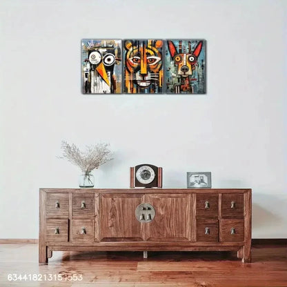 3pcs Bird Tiger Puppy Doodle Animal Metal Print Ready to Hang Art