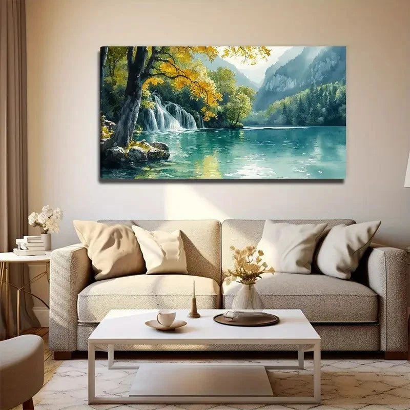 Modern Minimalist Lakeside Tree Wall Art Canvas Office Home Room Framed 120x60cm