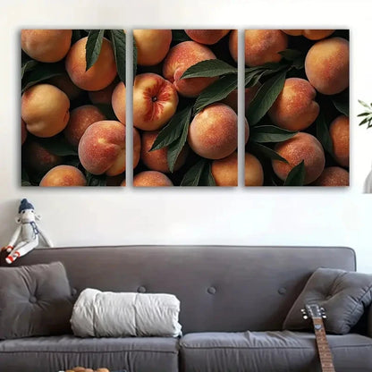 3pcs Vibrant Peach And Green Leaf Design Wall Art Set Canvas Framed 40x60cm - High Quality Print 100% Australian Made Wall Canvas Ready to Hang
