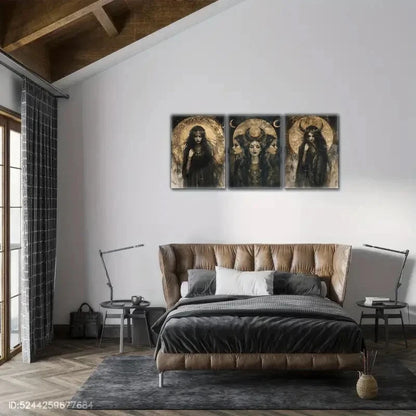 3pcs Pagan Witch Mural, Beautiful Magic Print Metal Print Ready to Hang Art