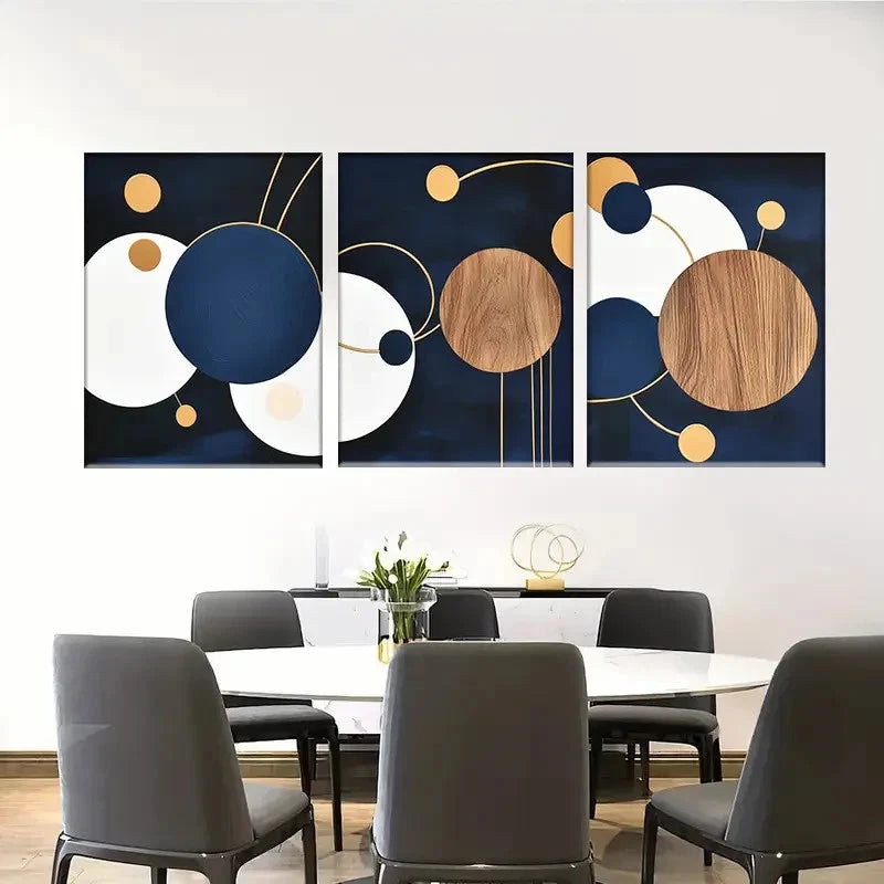 3pcs Abstract Wall Decor with Golden Accents Metal Print Ready to Hang Art