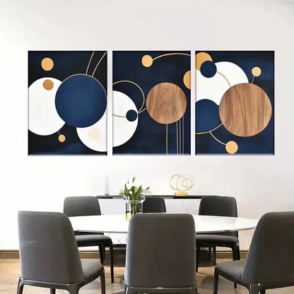 3pcs Abstract Wall Decor with Golden Accents Metal Print Ready to Hang Art
