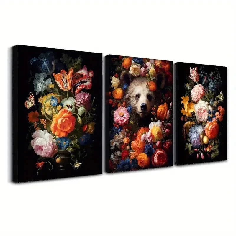 3pcs Roses Print, Still Life Flowers   Wall Art Set Canvas Framed 40x60cm - High Quality Print 100% Australian Made Wall Canvas Ready to Hang