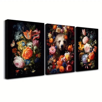 3pcs Roses Print, Still Life Flowers   Wall Art Set Canvas Framed 40x60cm - High Quality Print 100% Australian Made Wall Canvas Ready to Hang