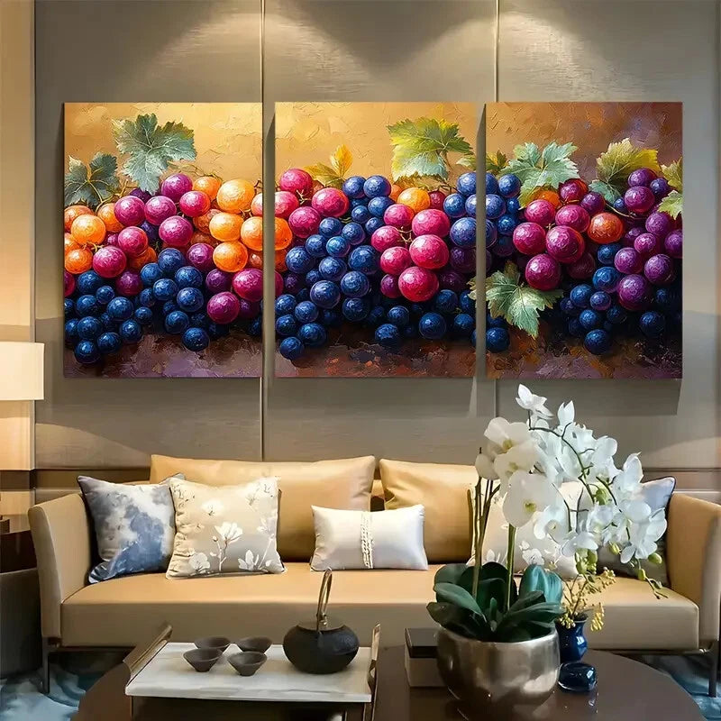 3pcs Bright Grapes On Grapevines Design Metal Print Ready to Hang Art