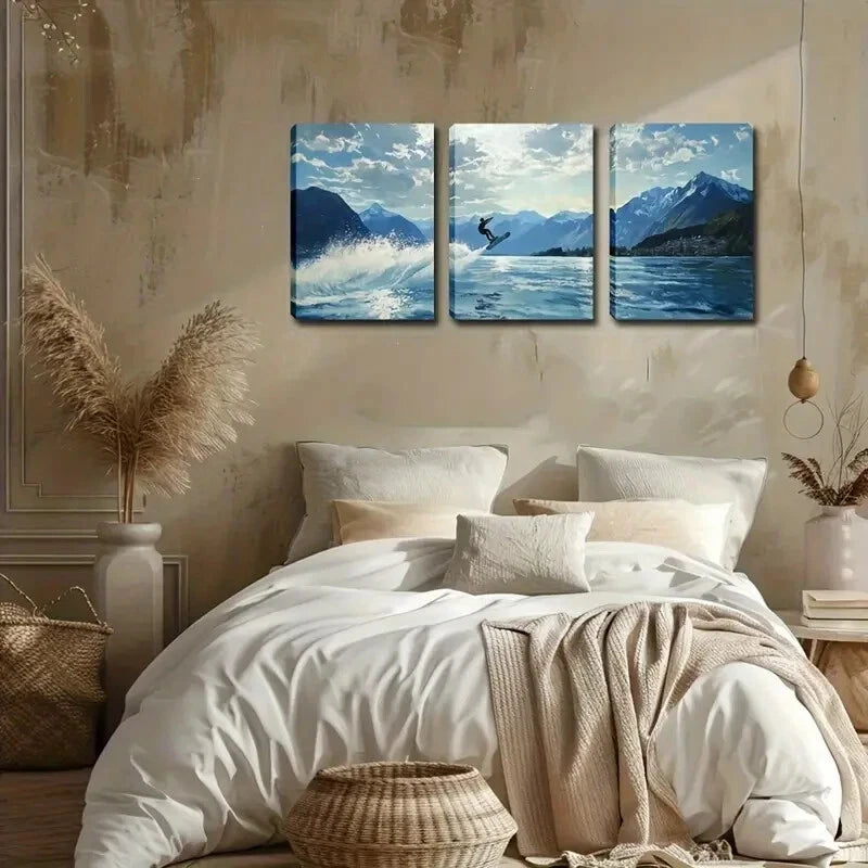 3pcs Water Gliding Blue Sky Mountain Metal Print Ready to Hang Art