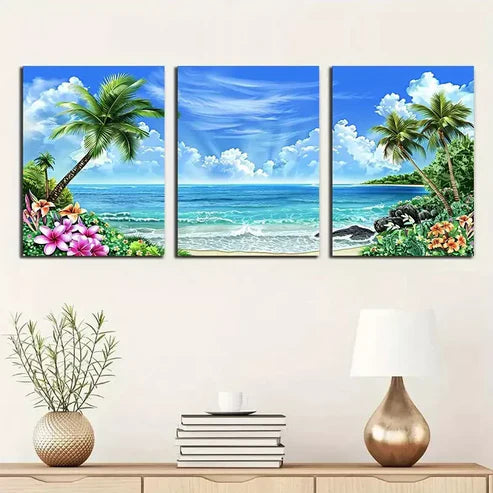3pcs Tropical Beach Scene Canvas Framed 60x90cm - High Quality Print 100% Australian Made Wall Canvas Ready to Hang
