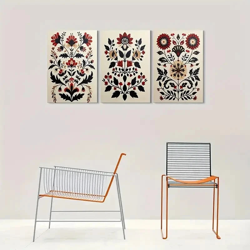 3pcs Bohemian Embroidery Style Floral Metal Print Ready to Hang Art