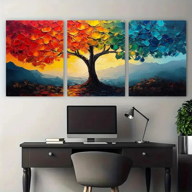 3pcs Abstract Colorful Impasto Tree Textured Wall Art Set Canvas Framed 40x60cm - High Quality Print 100% Australian Made Wall Canvas Ready to Hang
