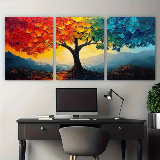 3pcs Abstract Colorful Impasto Tree Textured Wall Art Set Canvas Framed 40x60cm - High Quality Print 100% Australian Made Wall Canvas Ready to Hang