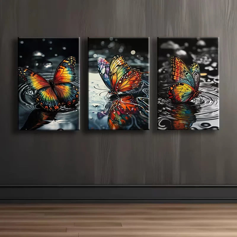 3pcs Butterfly Design with Vibrant Accent Wall Art Set Canvas Framed 50x70cm - High Quality Print 100% Australian Made Wall Canvas Ready to Hang
