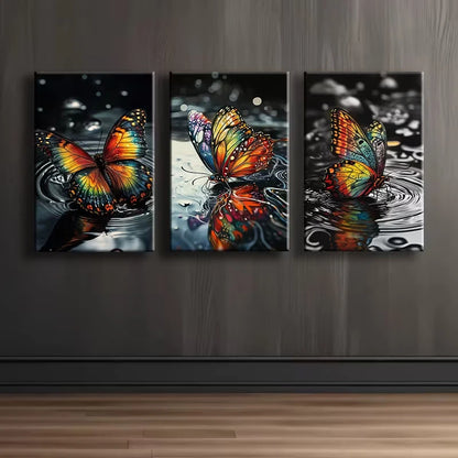 3pcs Butterfly Design with Vibrant Accent Wall Art Set Canvas Framed 50x70cm - High Quality Print 100% Australian Made Wall Canvas Ready to Hang