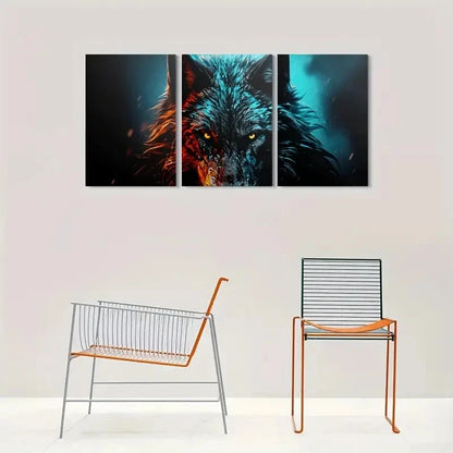 3pcs Modern Abstract Animal Wolf Painting Metal Print Ready to Hang Art