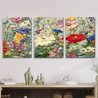 3pcs Chintz Wildflower Meadow Pleasant Floral Wall Art Set Canvas Framed 40x60cm - High Quality Print 100% Australian Made Wall Canvas Ready to Hang