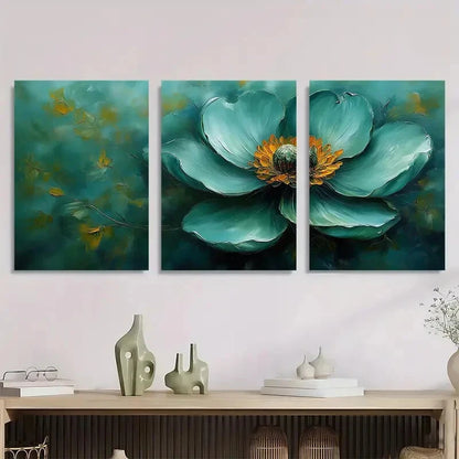 3pcs Abstract Blooming Green Flowers Metal Print Ready to Hang Art