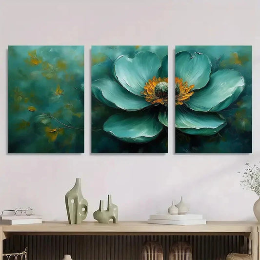3pcs Abstract Blooming Green Flowers Metal Print Ready to Hang Art