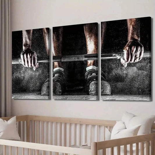 3pcs Weightlifting Man in Gym Decor Wall Art Set Canvas Framed 50x70cm - High Quality Print 100% Australian Made Wall Canvas Ready to Hang