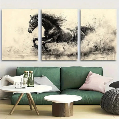 3pcs Amazing Drawn Horse Design Metal Print Ready to Hang Art