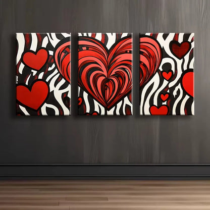 3pcs Red and black love Illustration Wall Art Set Canvas Framed 50x70cm - High Quality Print 100% Australian Made Wall Canvas Ready to Hang