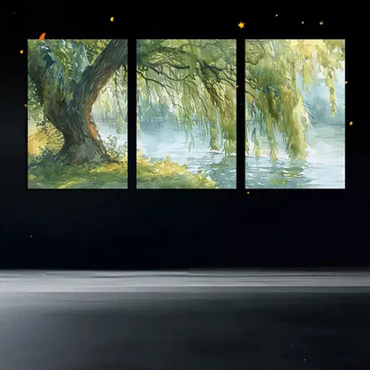 3pcs Willow Tree & Lake Oil Painting Canvas Framed 60X90cm - High Quality Print 100% Australian Made Wall Canvas Ready to Hang