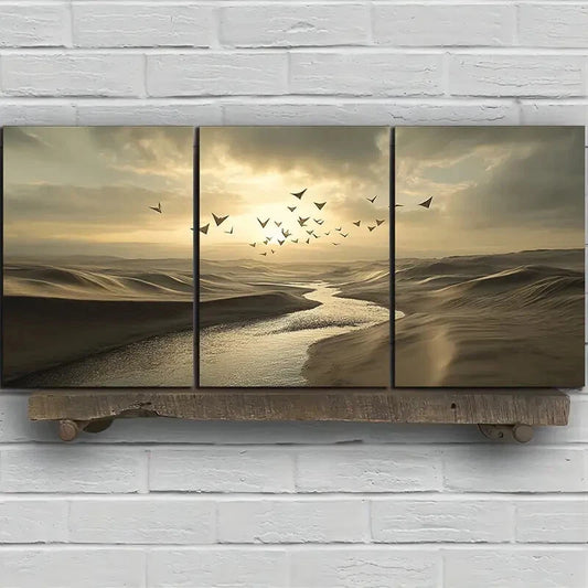 3pcs Flying Kite on The Desert Canyon Metal Print Ready to Hang Art