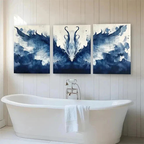 3pcs Abstract Blue Dragon Majestic Perfect Wall Art Canvas Unframed – High Quality Print 100% Australian Made Wall Canvas