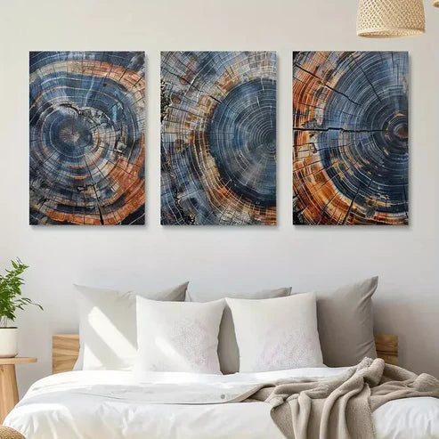 3pcs Vintage Tree Rings, Abstract Canvas Framed 60X90cm - High Quality Print 100% Australian Made Wall Canvas Ready to Hang