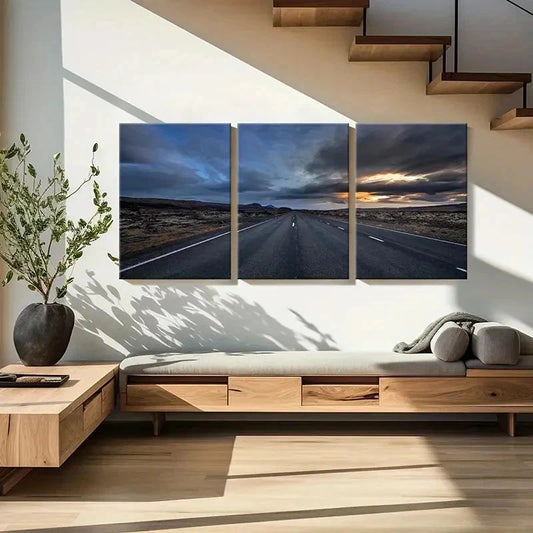 3pcs Road at Dusk & Sunset Landscape Wall Art Set Canvas Framed 40x60cm - High Quality Print 100% Australian Made Wall Canvas Ready to Hang