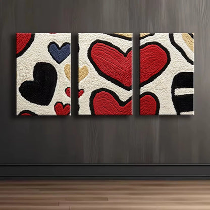 3pcs Red and black love Illustration Wall Art Set Canvas Framed 50x70cm - High Quality Print 100% Australian Made Wall Canvas Ready to Hang
