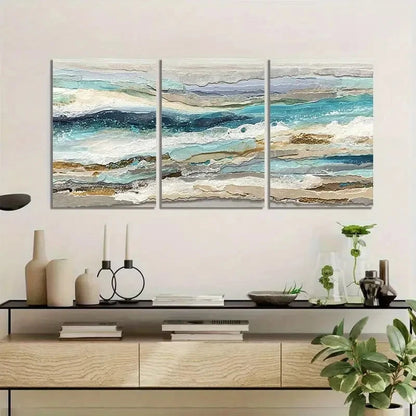 3pcs Large Wave & Forest Scene Wall Decor Metal Print Ready to Hang Art