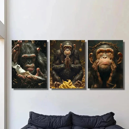 3pcs Artwork, Ink Animal Theme Metal Print Ready to Hang Art