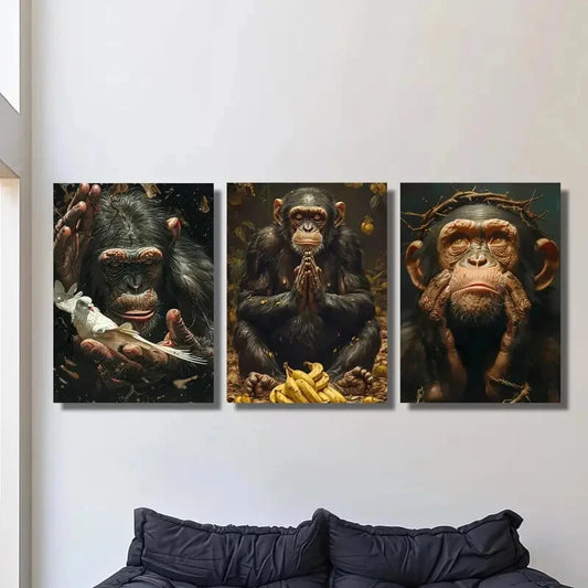 3pcs Artwork, Ink Animal Theme Metal Print Ready to Hang Art