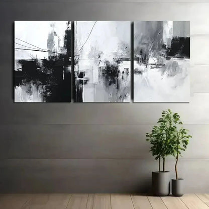 3pcs Black & White Wire Abstract Art Posters Metal Print Ready to Hang Art