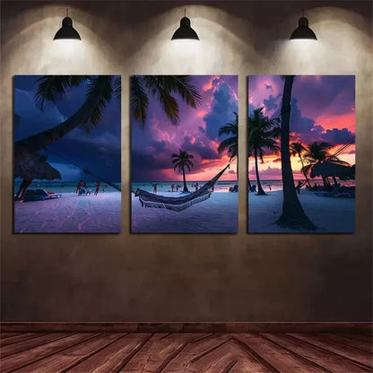 3pcs Photograph of An Idyllic Beach Scene At Sunset Canvas Framed 60x90  cm - High Quality Print 100% Australian Made Wall Canvas Ready to Hang